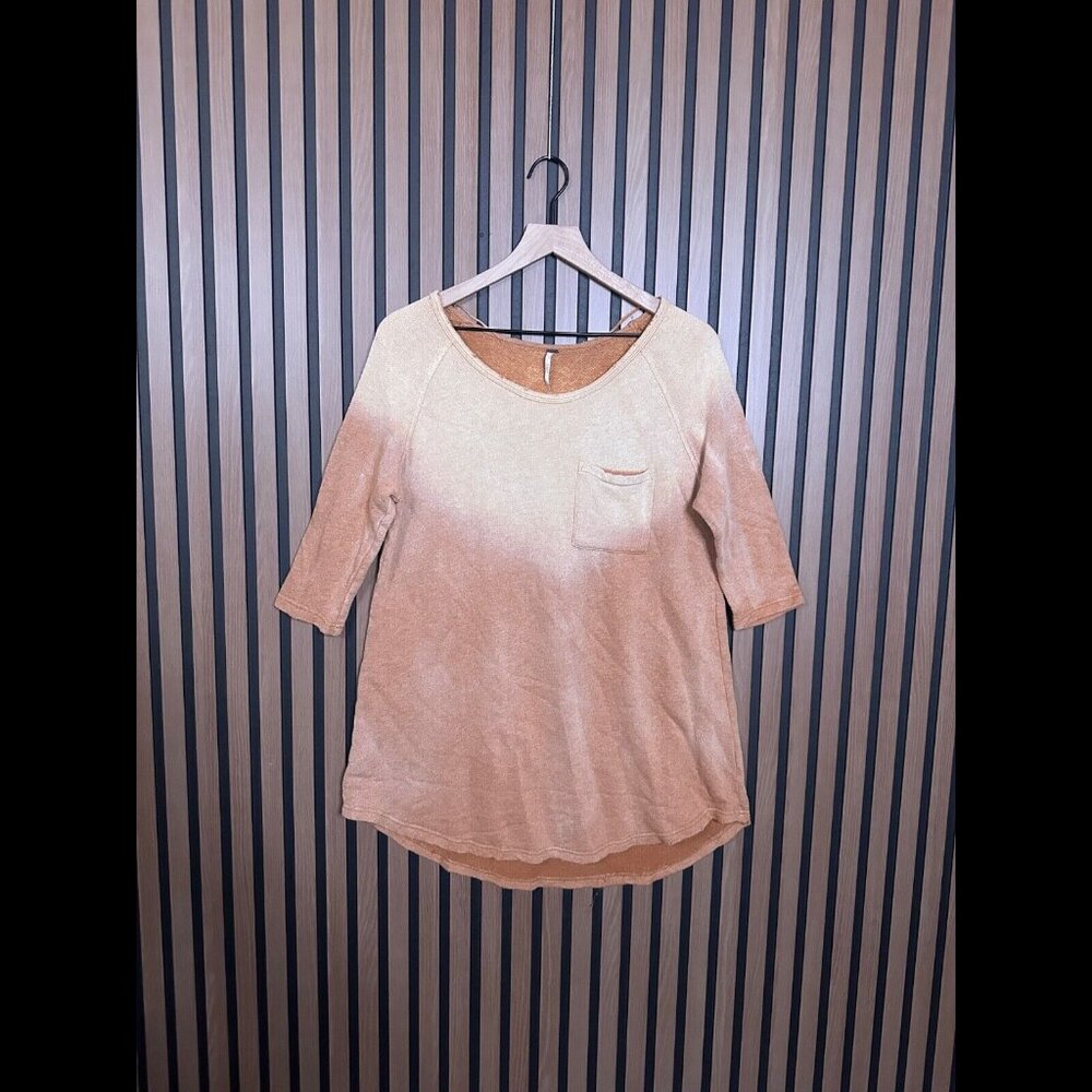 Free People Sweater Dress XS Orange Ivory Creamsicle Soft Linen Knit Pocket